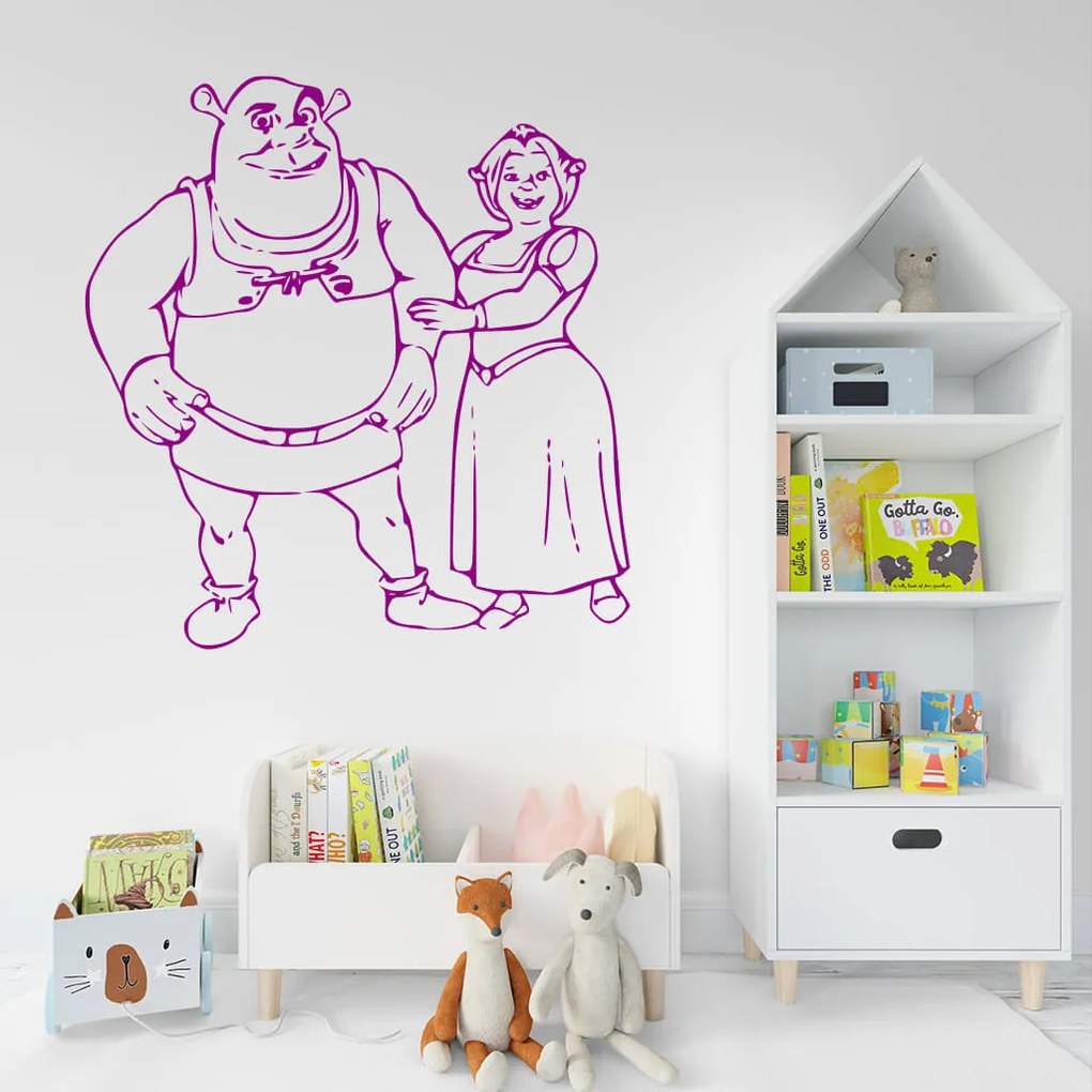 Veselá Stena Samolepka Shrek a Fiona Farba: oranžová, Veľkosť: 60 x 63 cm