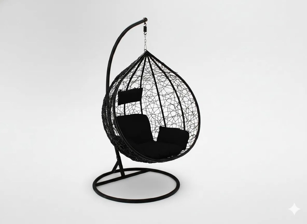 CH ČIERNA ZÁVESNÁ STOLIČKA, VANKÚŠ – ČIERNY, RÁM – ČIERNY 118X107XD68CM