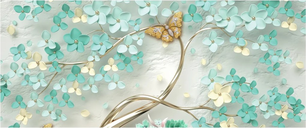 Obraz kvety s motýľmi (120x50 cm)