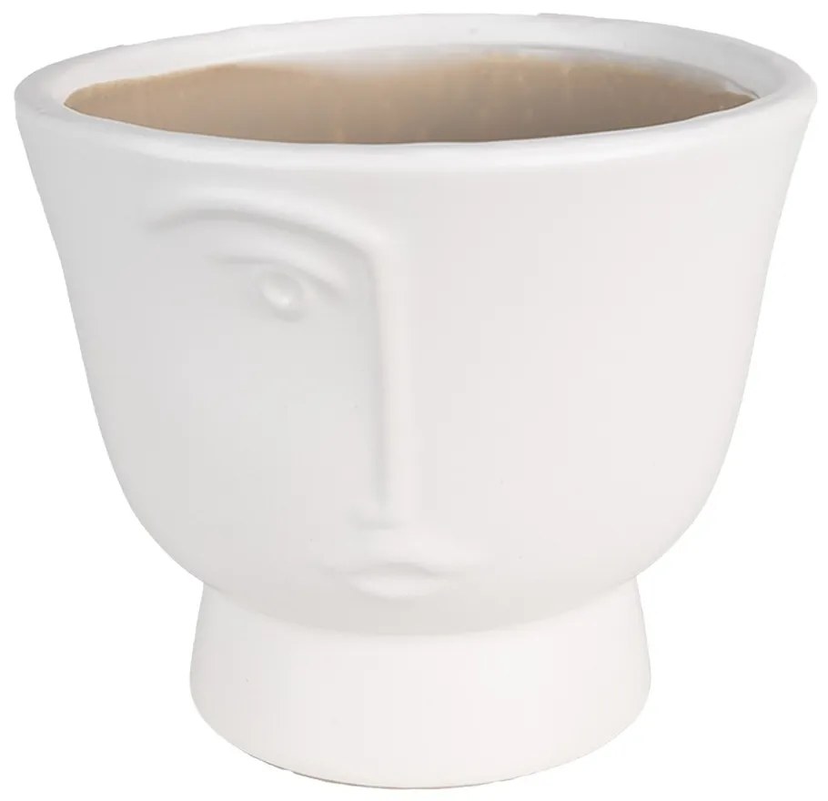 Biely keramický obal na kvetináč s polovicou tváre Facia M - Ø 14*12 cm