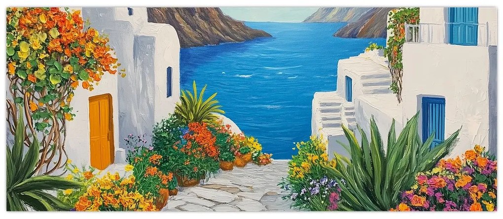 Obraz - Grécka ulička (120x50 cm)