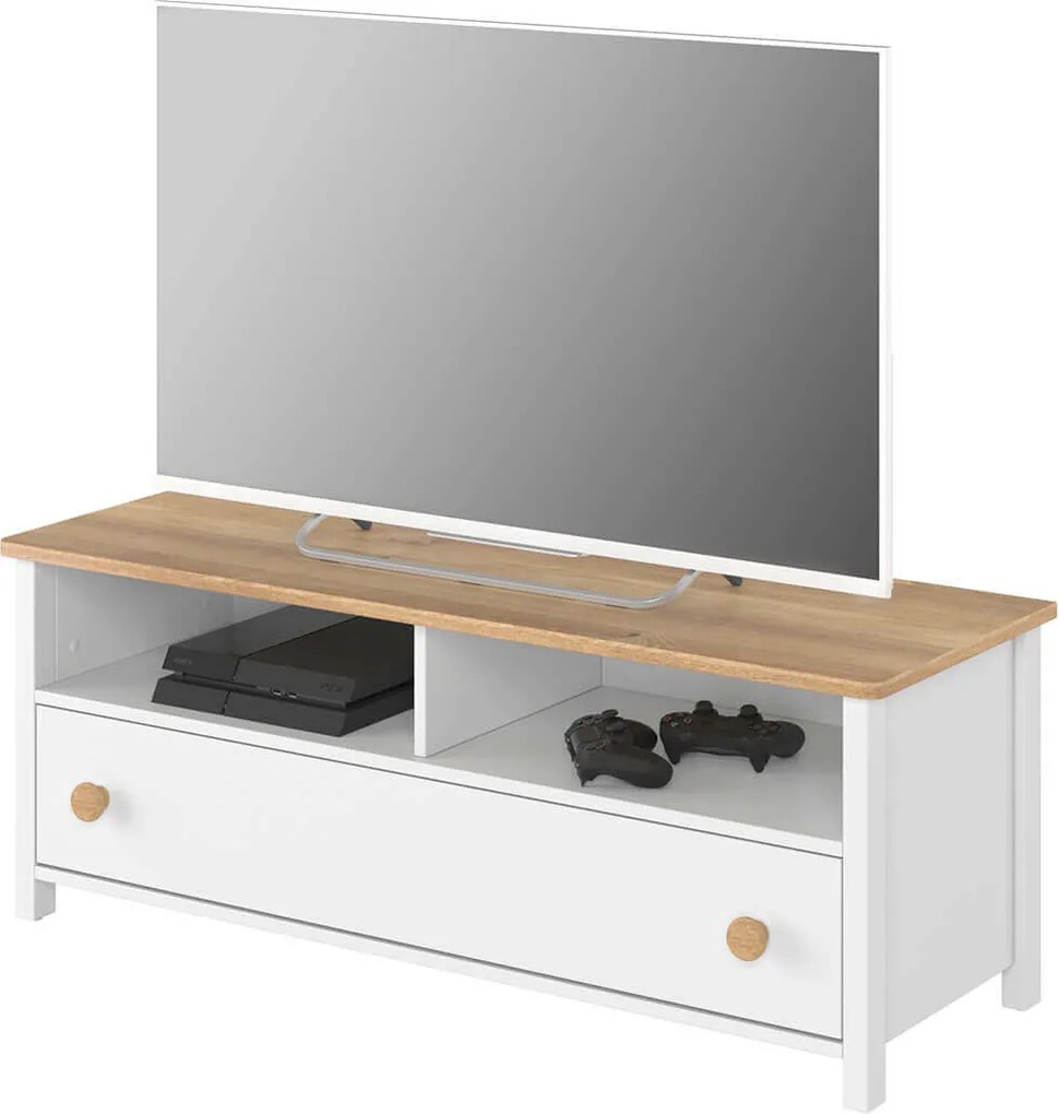 TV skrinka VERNON 120cm biela + dub nash