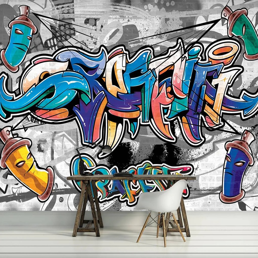 Fototapeta - Farebné Graffiti na šedej (254x184 cm)