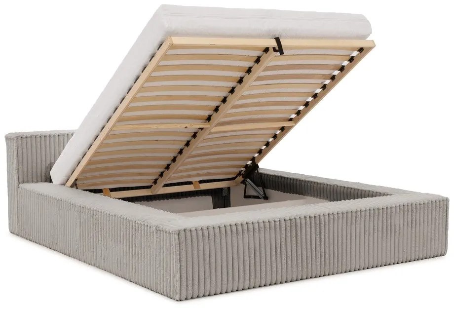 Sivá čalúnená dvojlôžková posteľ s úložným priestorom s roštom 200x200 cm Cloe – Ropez