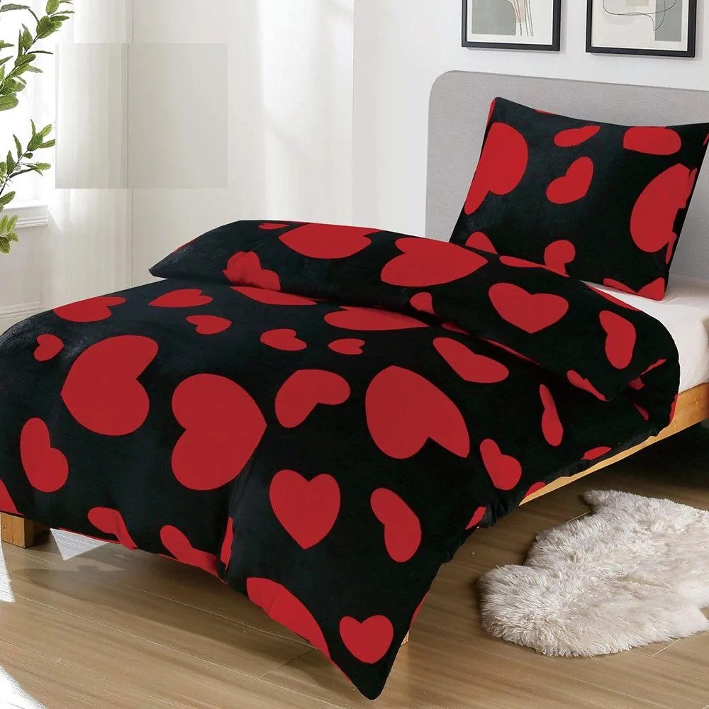 Obliečky Srdiečka MikroPlyš 70x90 140x200 cm