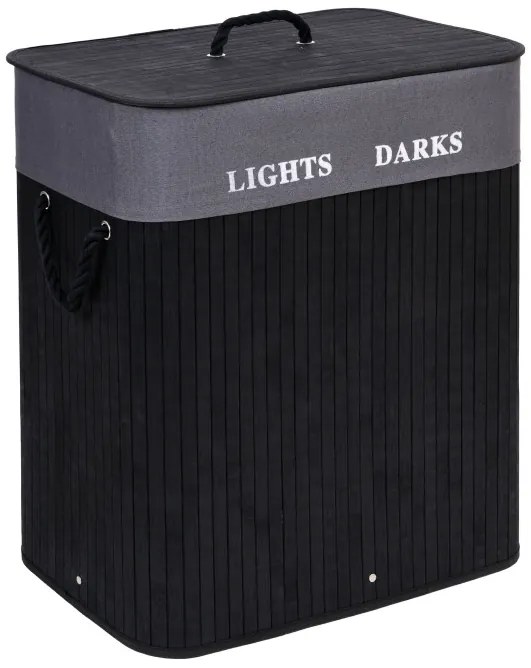 Kôš na bielizeň 2 priehradkový 100 l bambusový čierny