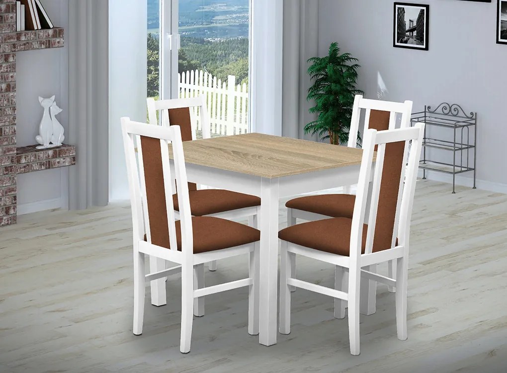 Nabytekmorava Jedálenský set Brooklyn pre 4 osoby, stôl 90x90 cm farba lamina: biela/dub sonoma, čalúnenie vo farbe: SCALA žltá 48