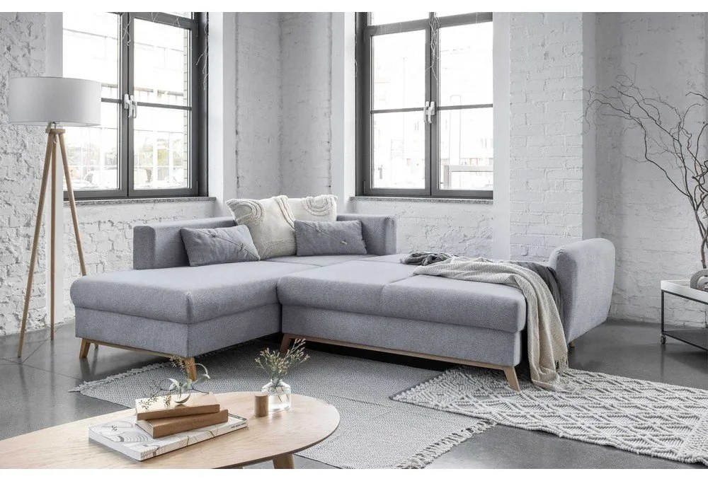 Svetlosivá rozkladacia rohová pohovka Miuform Scandic Lagom L, ľavý roh