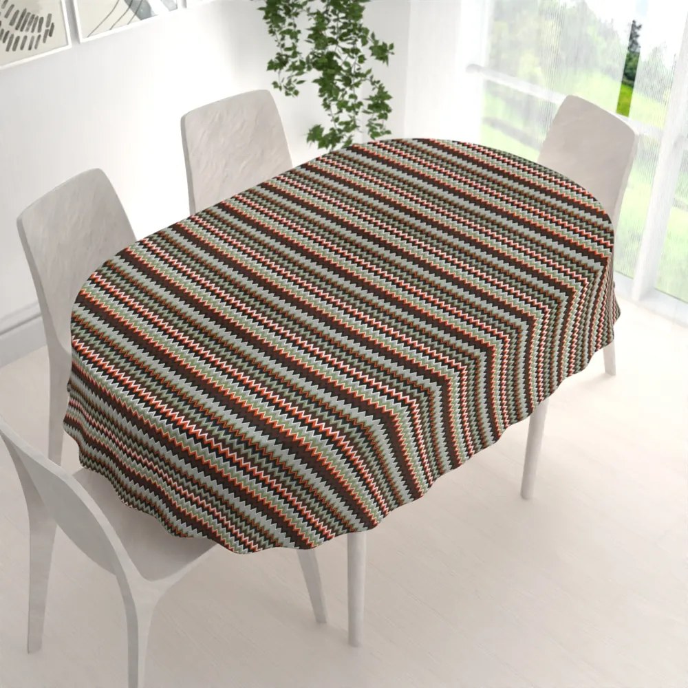 Biante Bavlnený oválny obrus Sandra SA-097 Retro cik cak 100x140 cm