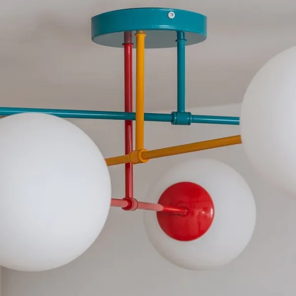 Prisadený luster MOON 6xE27/15W/230V tyrkysová/žltá/červená