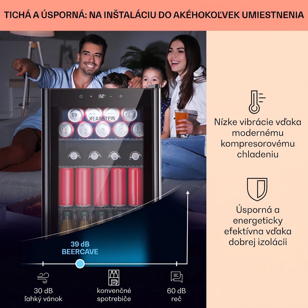 Klarstein Beercave 70, chladnička, 70 l, 3 police, trojito izolované sklenené dvere, dotyková