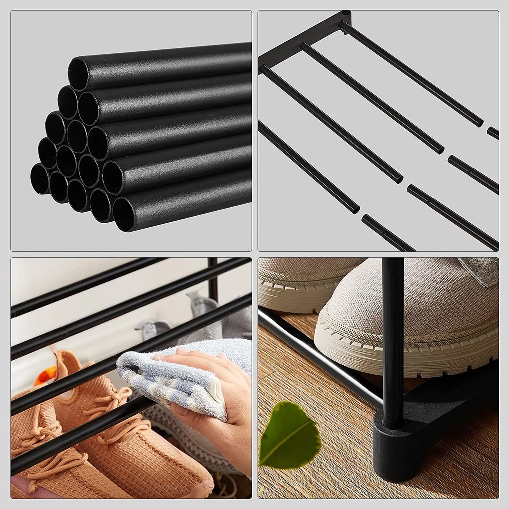 3-úrovňový stohovateľný stojan na topánky, botník, čierny