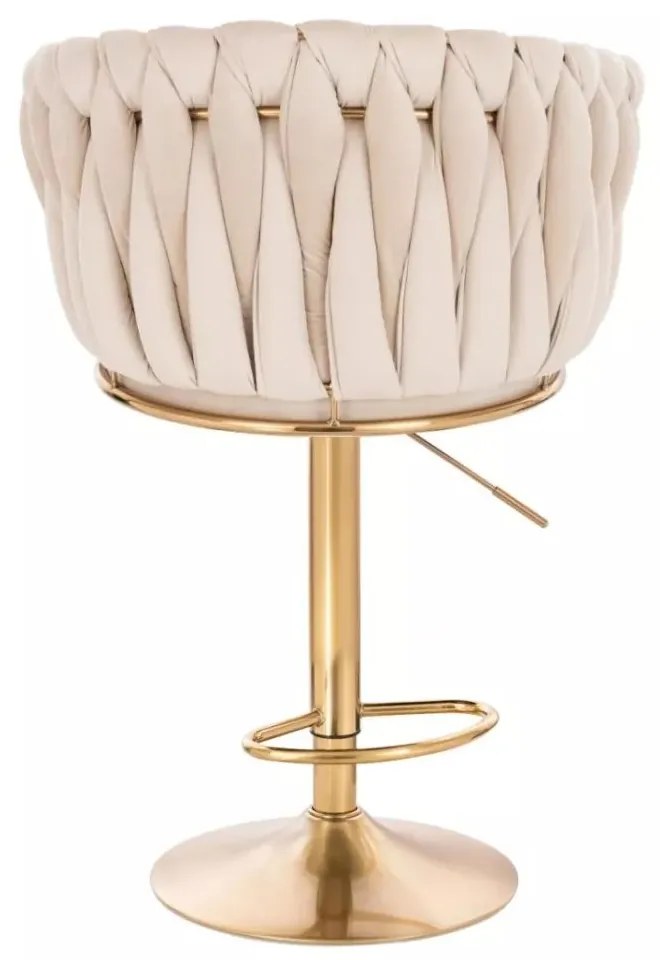 LuxuryForm DESIGN Barová stolička NORDEN VELUR na zlatom tanieri - krémová