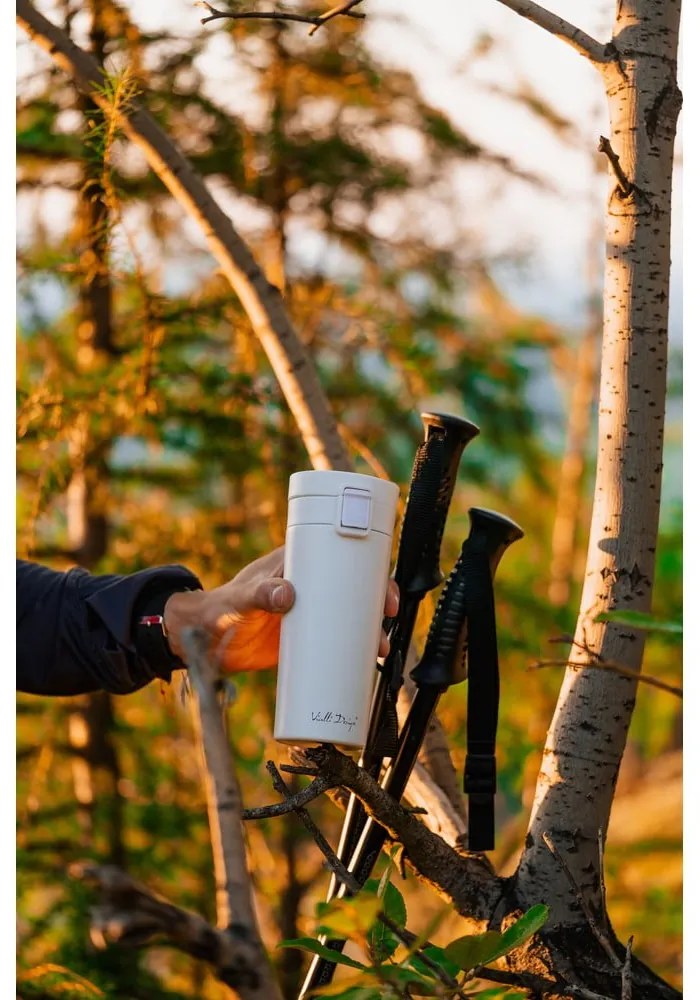 Biely cestovný termohrnček Vialli Design Fuori, 400 ml