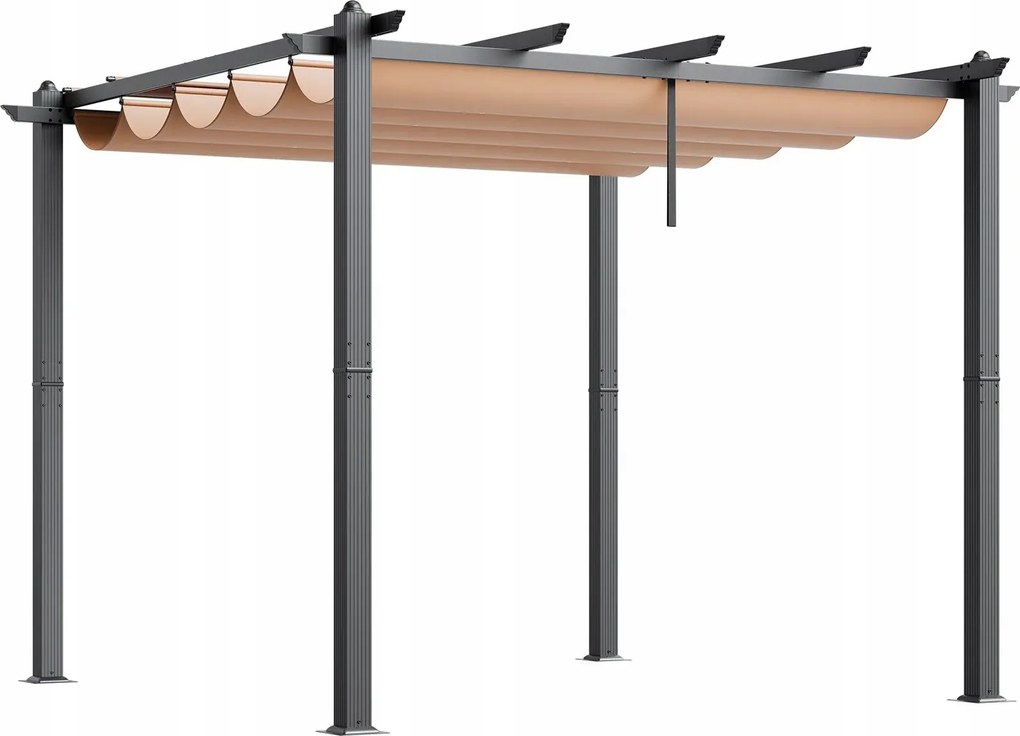 Záhradná pergola béžová 3.05 x 3.05 m, hliníková s markízou, rozkladacia terasa