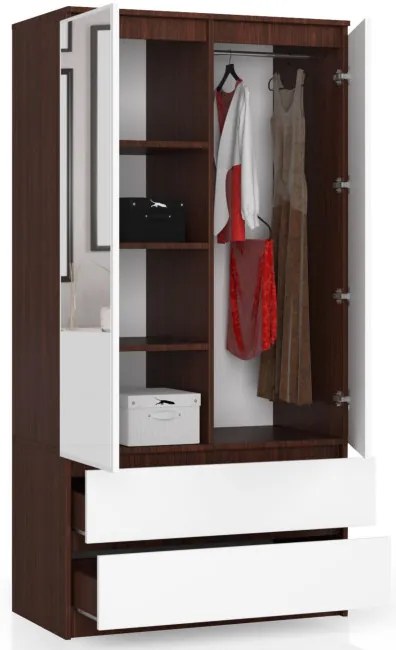 Skriňa S 90 cm 2D 2SZ 2 zrkadlá CLP wenge / biela