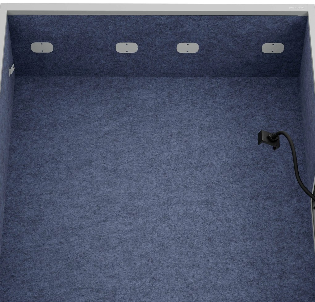 Kancelárska akustická kabína so sedadlom a portom USB-C, telo v sivý / sedák tmavomodrá v zelenej farbe, 1150 mm: SALLY MentalBox