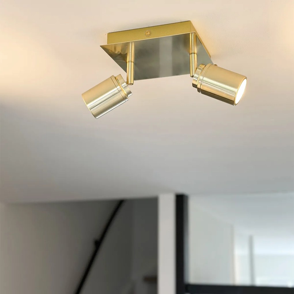 Moderné kúpeľňové bodové svietidlo mosadzné štvorcové 2-žiarovkové IP44 - Ducha