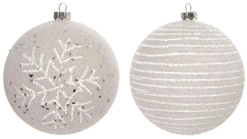 Vianočná guľa plastová dekorovaná 8 cm biela 27226