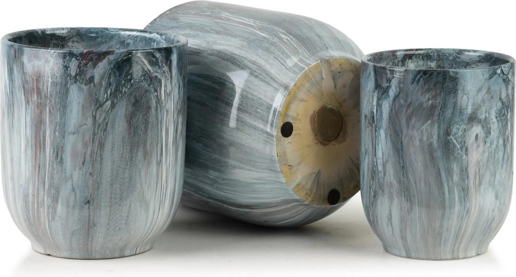 Sada 3 ks keramických květináčů NEVA MARBLE IV modrá/šedá