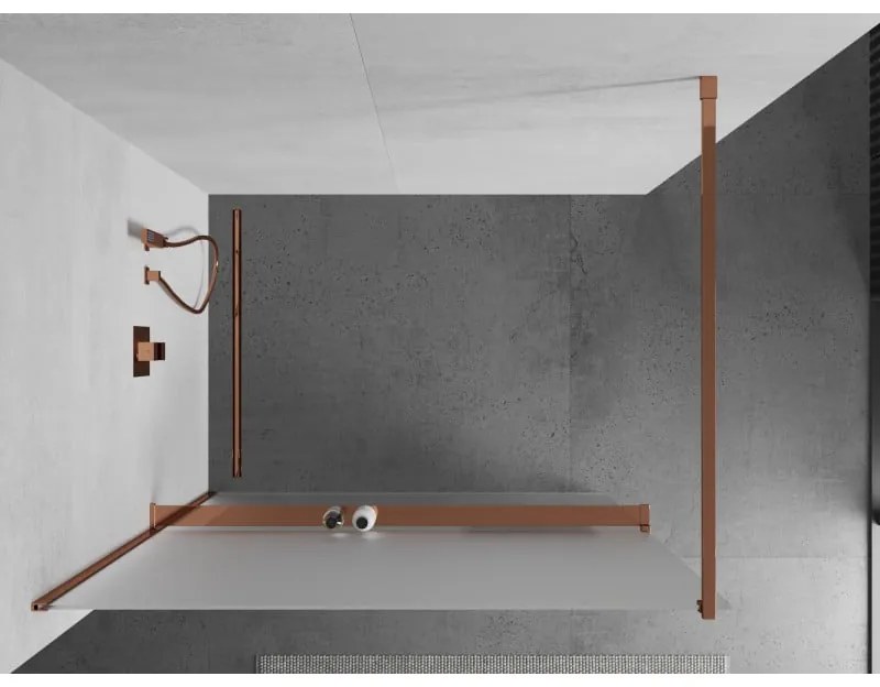 Mexen Kioto, sprchová zástena s poličkou a držiakom na uteráky 70 x 200 cm, 8mm sklo námraza, profil ružové zlato, 800-070-121-60-30