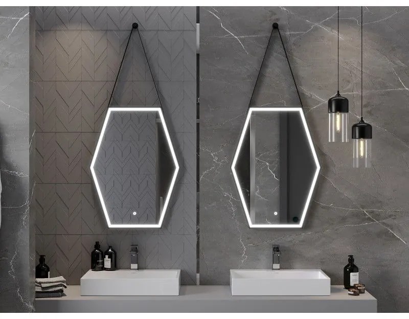 Mexen Orla, LED kúpeľňové zrkadlo s podsvietením a čiernym rámom 60x80 cm, 6000K, ochrana proti zahmlievaniu, 9815-060-080-611-70