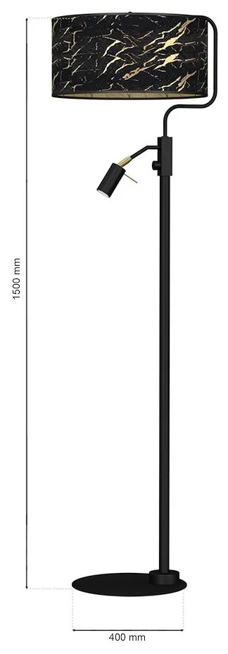 EUlight Stojacia lampa Senso, 1x čierne/zlaté textilné tienidlo + 1x čierne kovové tienidlo, b/g