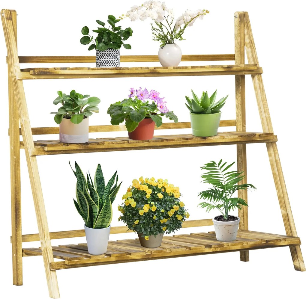 Skladací stojan na rastliny Outsunny z jedľového dreva so 3 úrovňami pre vonkajšie kvetináče 100x37x93cm | Aosom
