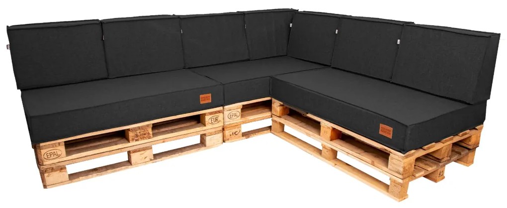 Golden Garden Paletové sedenie GG01 - Podsedáky a Vankúše 3ks × 120/80/15 + 3ks x 120cm/40cm 20/10cm + 1ks 60/40/ x 20/10 - čier