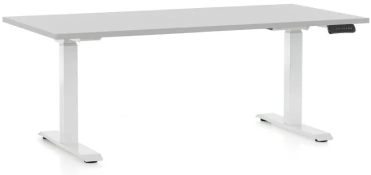 Výškovo nastaviteľný stôl OfficeTech C, 160 x 80 cm, biela podnož, svetlo sivá
