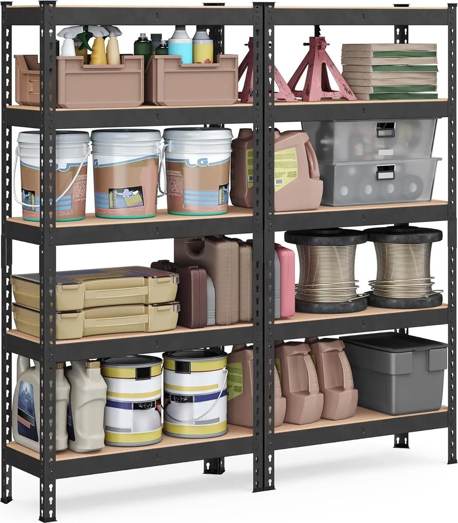 SONGMICS 5-poschodový regálový systém, 2 kusy, 30×75×150 cm, čierny