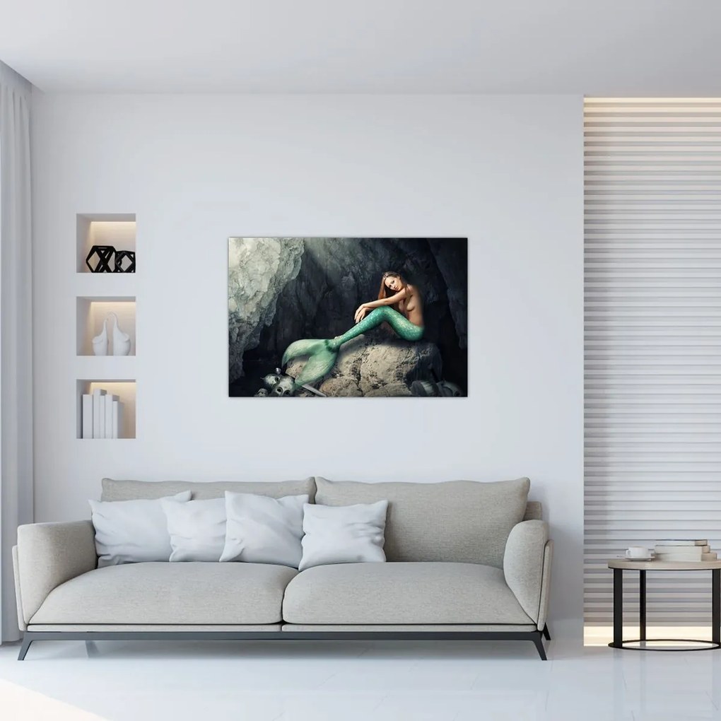 Obraz - Morská panna na skale (90x60 cm)