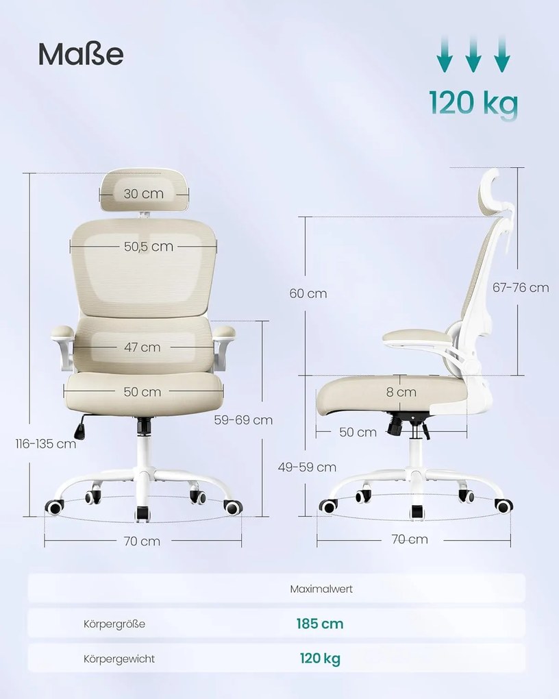 Kancelárske kreslo, ergonomická otočná stolička, priedušná, pieskovo béžová