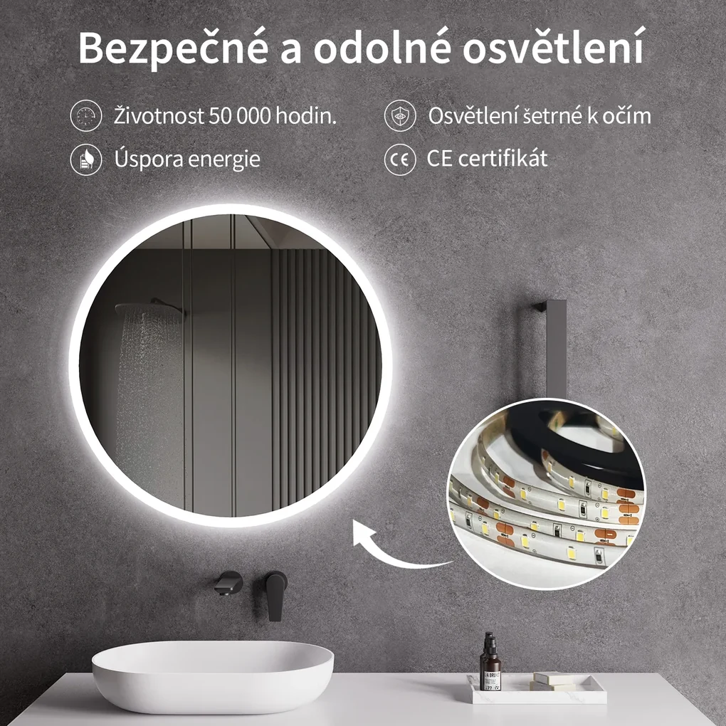 Cerano Lavoro, LED kúpeľňové zrkadlo Lavoro Ø80 cm, CER-CER-476699