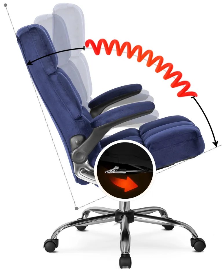 Vintino kancelárska otočná stolička JACOB s chrómovými nohami modrá velúrová zamatová