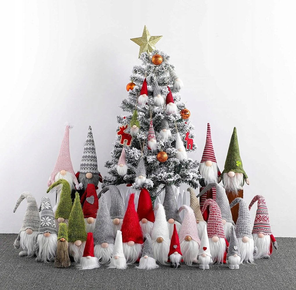 Vianočný škriatok elf 019 - 50 cm červený/šedý