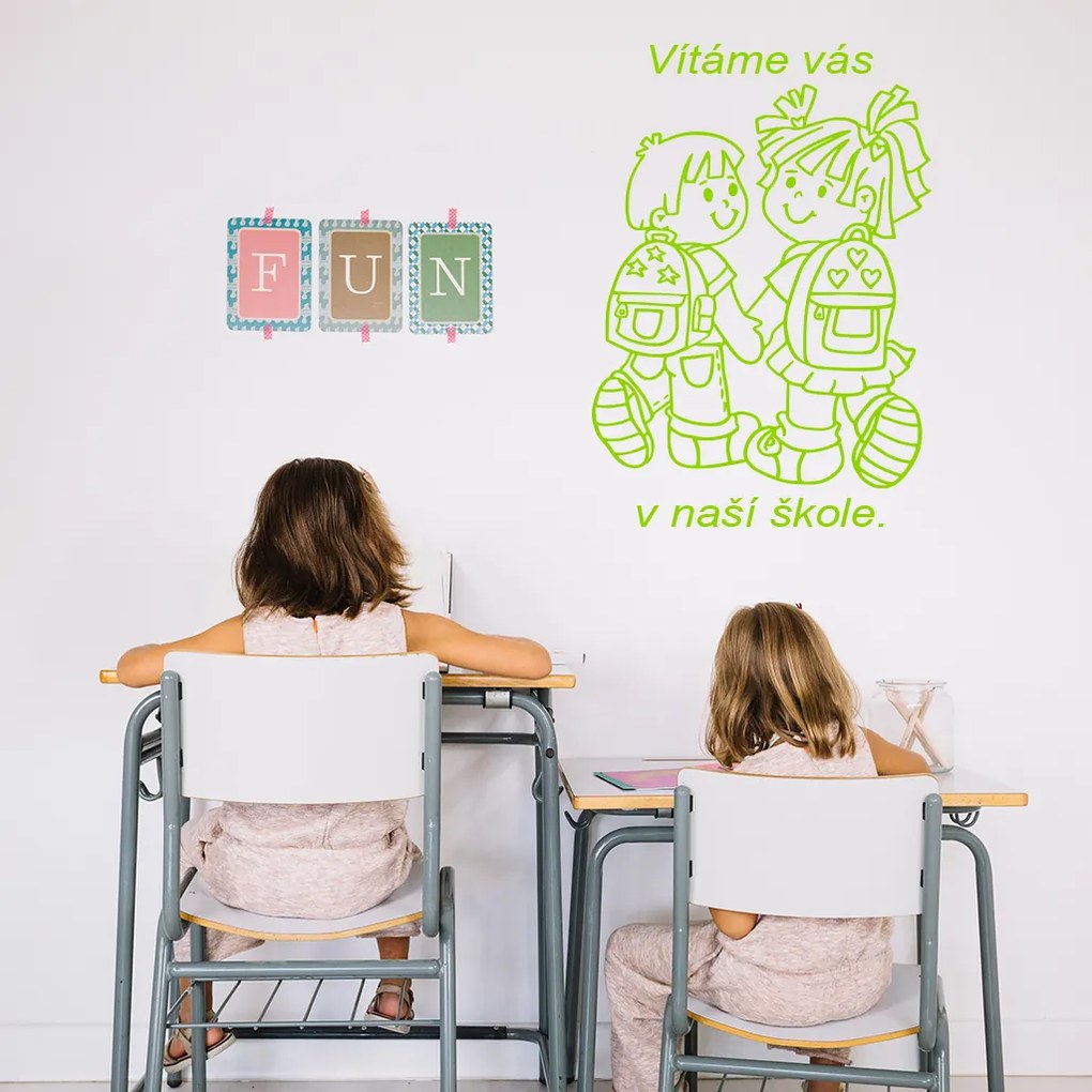 Veselá Stena Samolepka Vítame Vás v našej škole Farba: ružová, Veľkosť: 80 x 55 cm