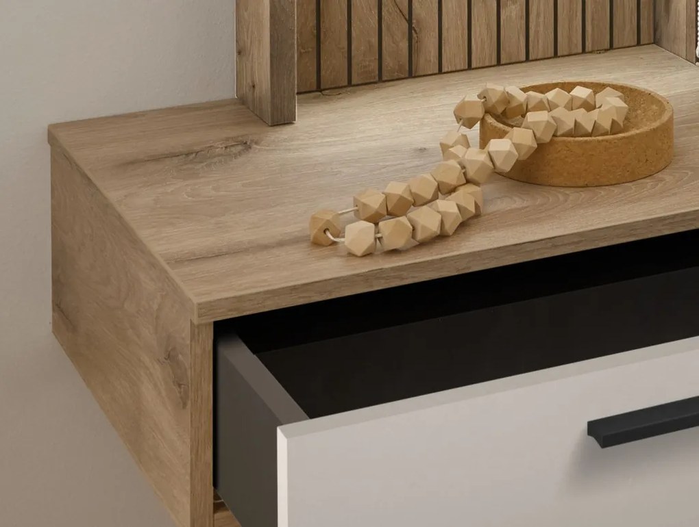 Posteľ s nočnými stolíkmi Daria 180x200 cm, dub/biela, s osvetlením