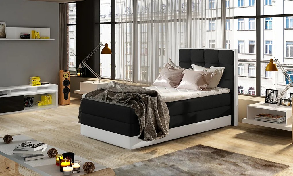 Čalúnená jednolôžková posteľ Alessandra 90 L - čierna / biela