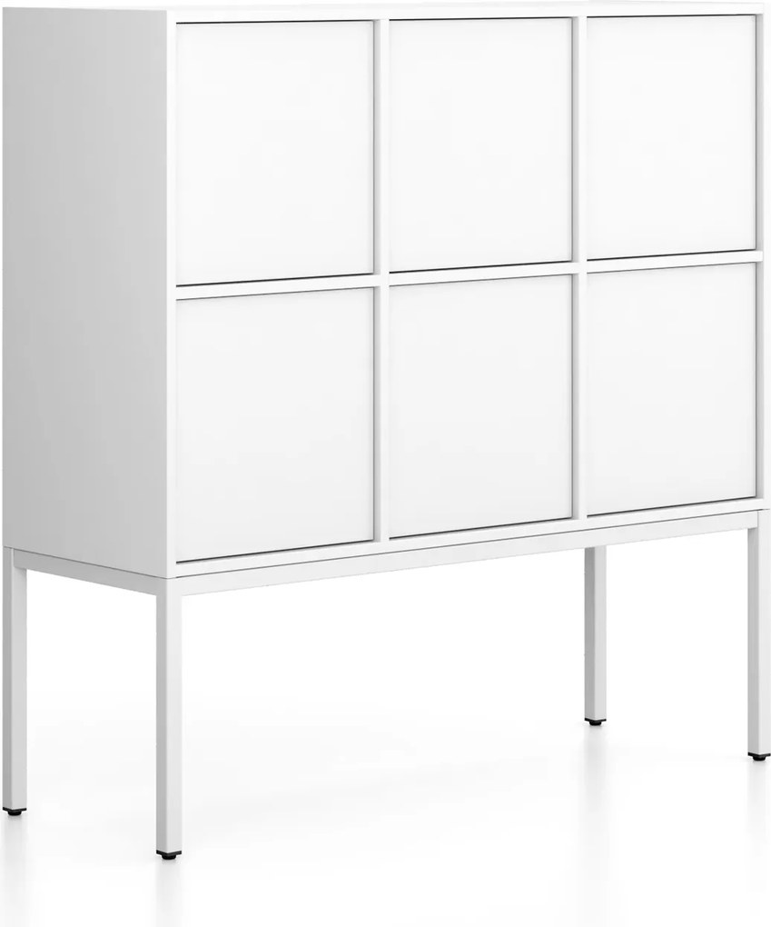 Kancelárska skriňa FRAME, nízka, biela podnož, 6x dvere, 1299 x 450 x 1331 mm, PUSH-lock, biela