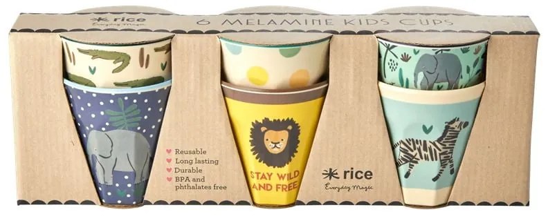 rice Melamínové poháriky Jungle Animals – set 6 ks