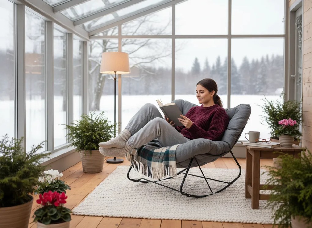 CH Hojdacia stolička SVINGA 112 x 104 x 69 cm tmavošedý ratan, tmavošedé vankúše