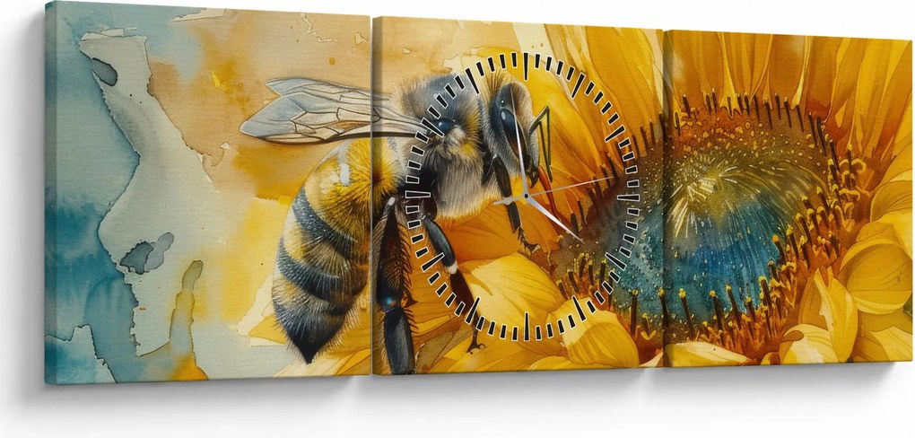 Obraz - Včielka, akvarel (s hodinami) (90x30 cm)