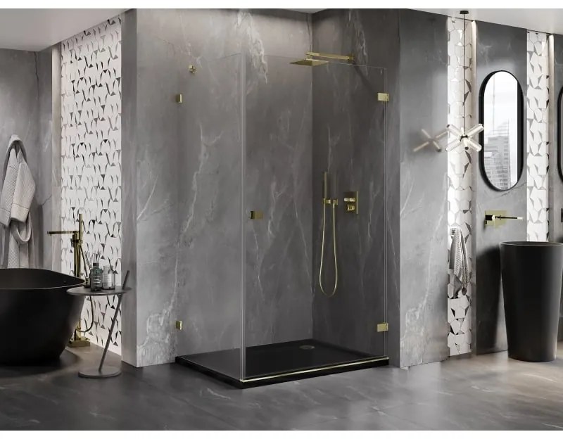 Mexen Lunar-B, pravostranný výklopný sprchový kút 85 x 70 cm, 8mm číre sklo, zlatý profil, 832-085-070-50-00-P