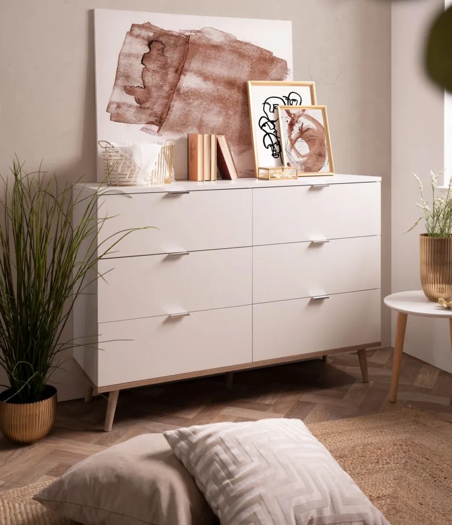 Komoda se 6 zásuvkami Göteborg, bílá/dub sonoma