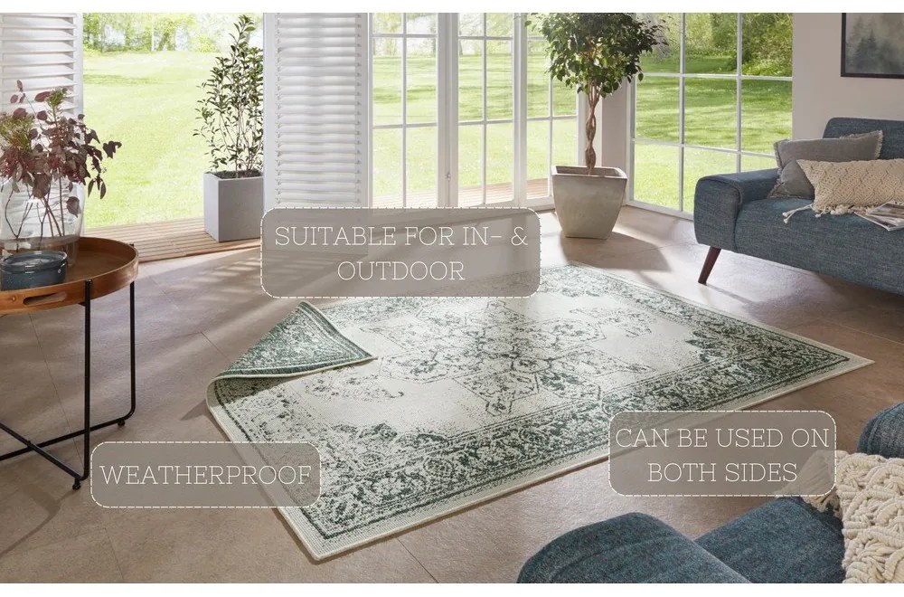 Zeleno-krémový vonkajší koberec NORTHRUGS Borbon, 160 x 230 cm