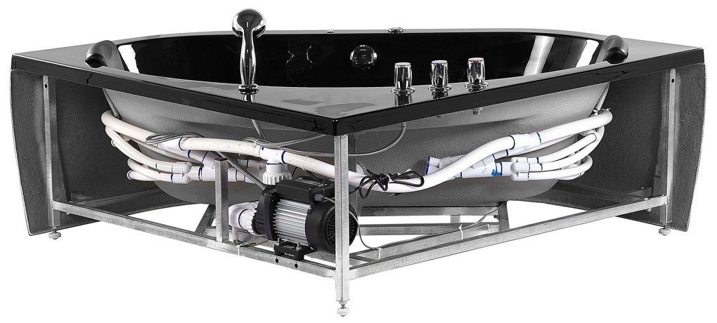 Vírivá rohová vaňa s LED osvetlením 140 x 140 cm čierna MEVES Beliani