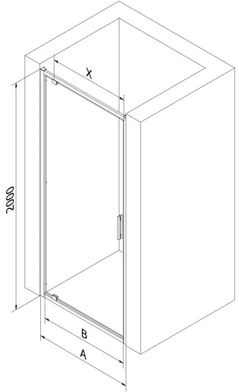 Mexen Exo, 1-krídlové sprchové dvere do otvoru 65 cm, 6mm číre sklo, čierny profil, 8181-065-000-70-00