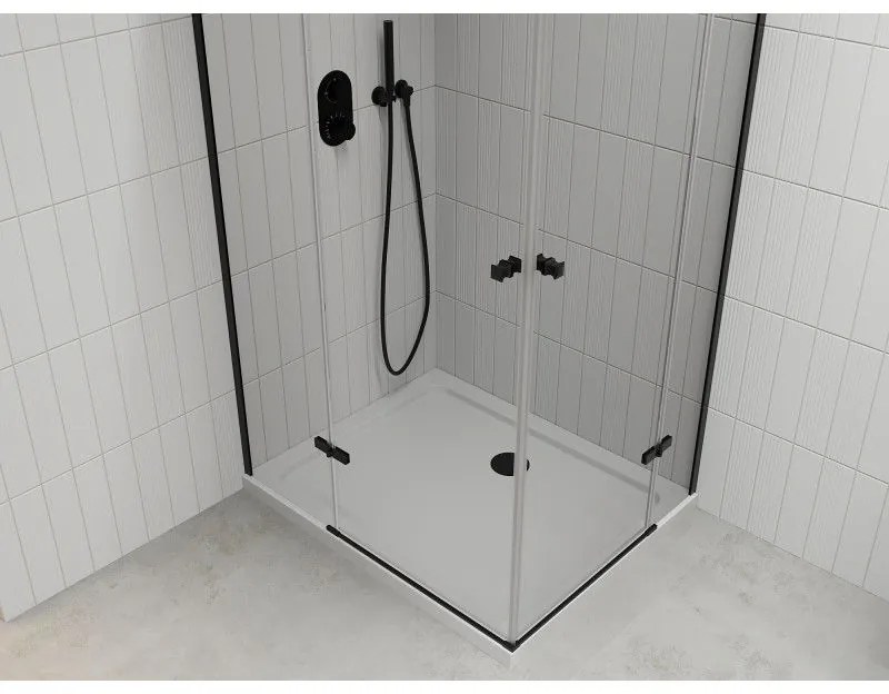 Mexen Roma Duo, sprchový kút 80 (dvere) x 70 (dvere) cm, 6mm číre sklo, čierny profil + slim sprchová vanička 5cm biela + čierny sifón, 854-080-070-70-02-4010B