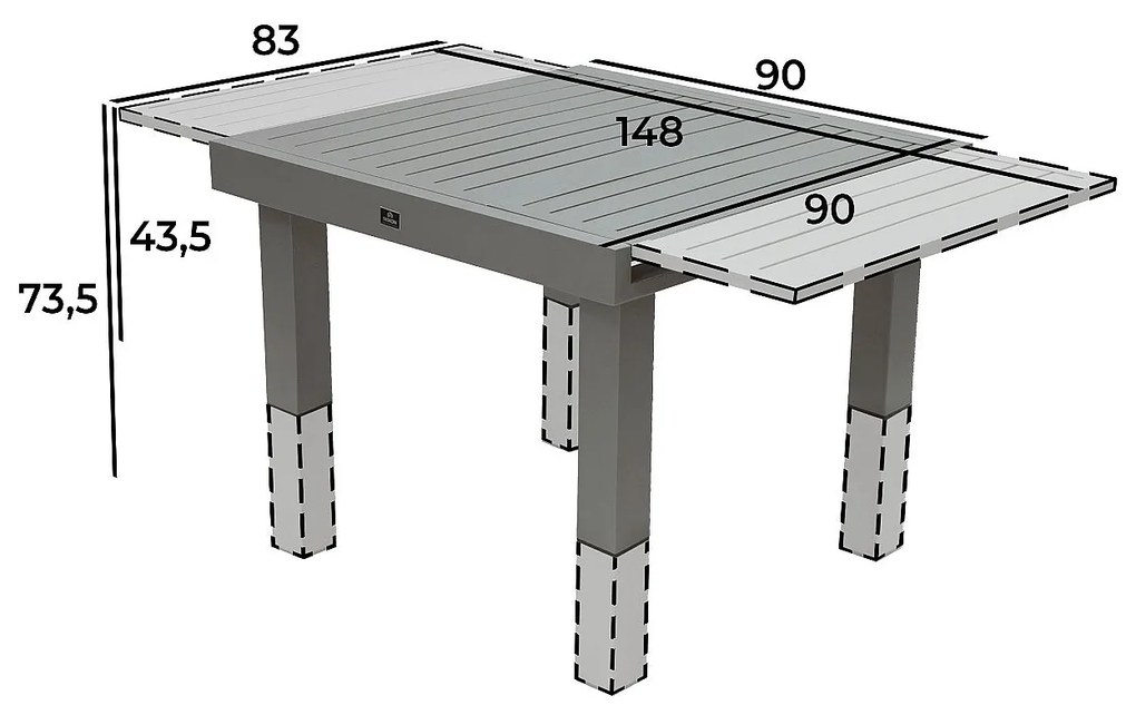 DEOKORK Hliníkový stôl rozkladací aj výškovo nastaviteľný 90/150x90 cm TITANIUM (2v1)